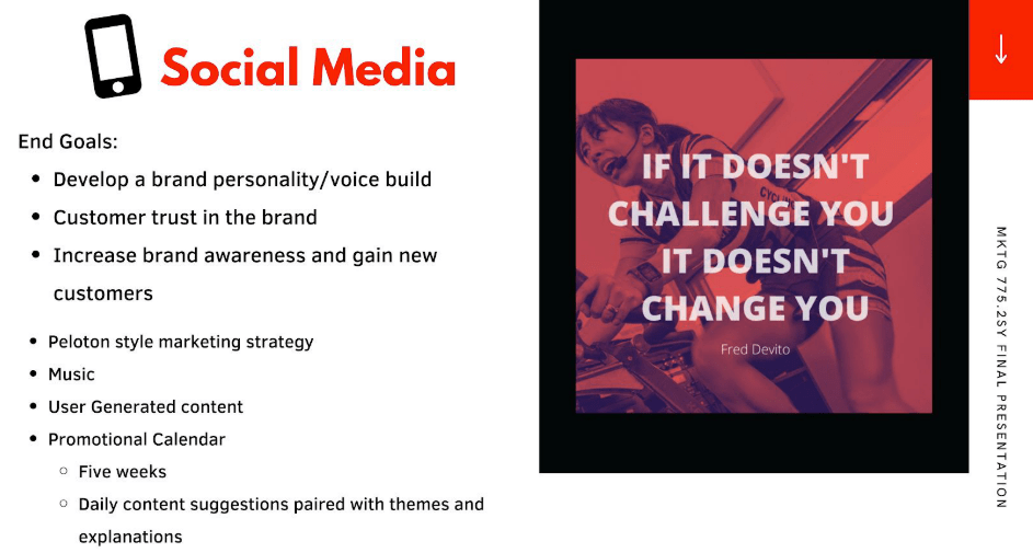 Slide from our presentation outline social media plan